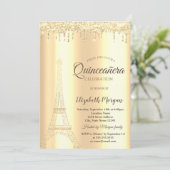 Chic Gold Glitter Eiffel Tower, Drivers Quinceañer Kaart (Staand voorkant)