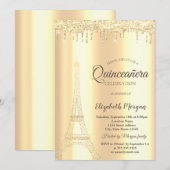 Chic Gold Glitter Eiffel Tower, Drivers Quinceañer Kaart (Voorkant / Achterkant)