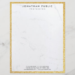 Chic Gold Glitter en White Marble Modern Sjabloon Briefhoofd