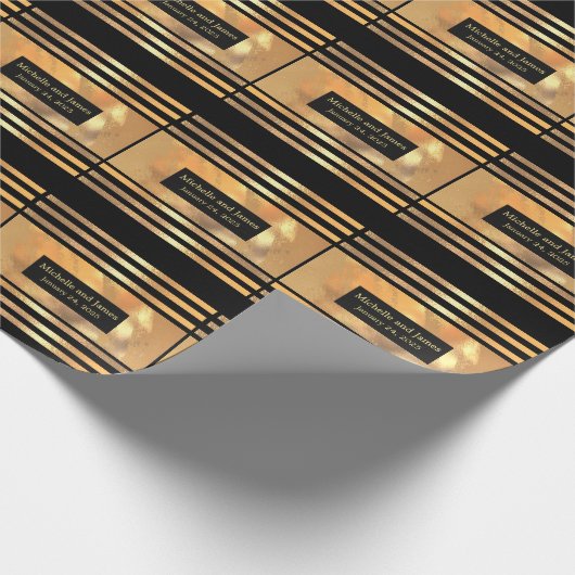 Chic Gold Glitter geborsteld Metaal Monogram zwart Cadeaupapier (Hoek)