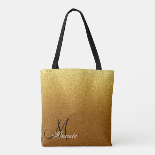 Chic Gold Glitter Glam Monogrammed Tote Bag (Achterkant)
