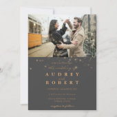 Chic Gold Glitter Gray Photo Wedding Kaart (Voorkant)