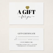 Chic Gold Glitter Heart Gift Certificate Kaart (Voorkant /achterkant)