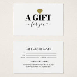 Chic Gold Glitter Heart Gift Certificate Kaart