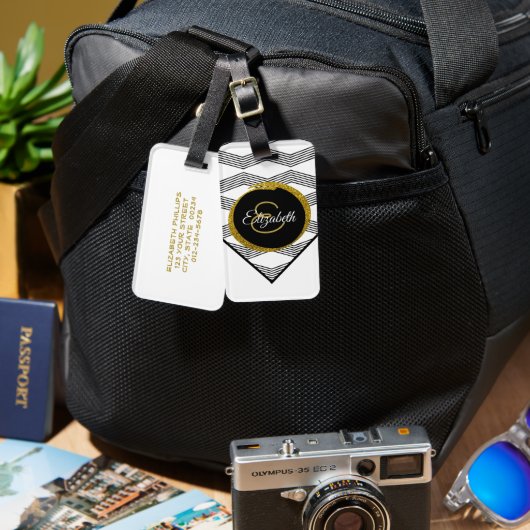 Chic Gold Glitter Initiaal Letter Monogram Bagagelabel (Voorkant /achterkant)