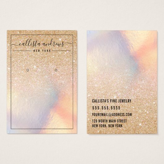 Chic Gold Glitter Iridescent Earring Display Kaart (Voorkant /achterkant)