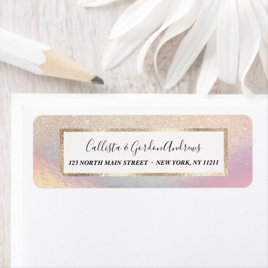 Chic Gold Glitter Iridescent Holographic Gradient Etiket (Insitu)