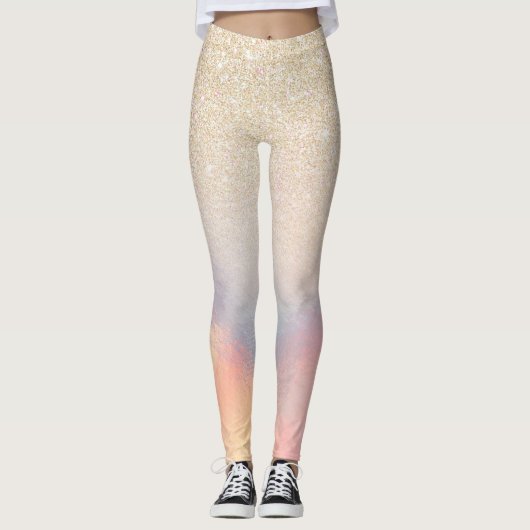 Chic Gold Glitter Iridescent Holographic Gradient Leggings (Voorkant)