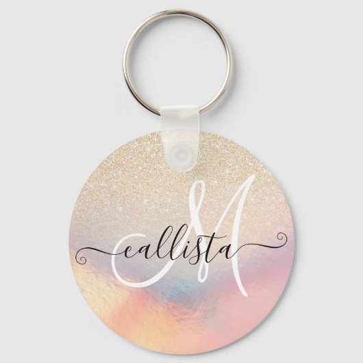 Chic Gold Glitter Iridescent Holographic Gradient Sleutelhanger (Voorkant)