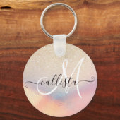 Chic Gold Glitter Iridescent Holographic Gradient Sleutelhanger (Voorkant)