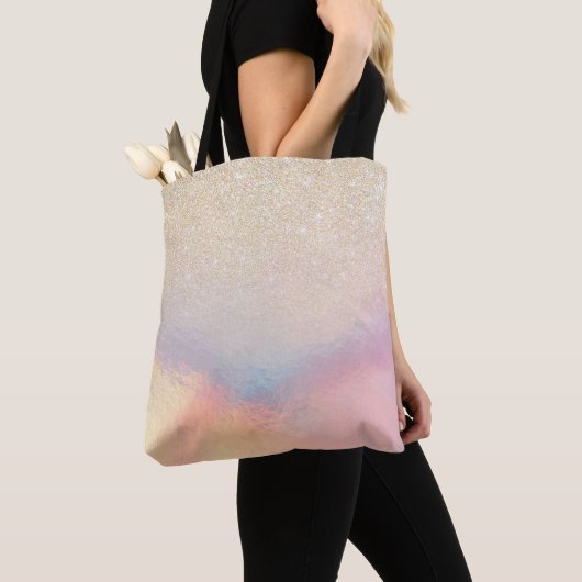 Chic Gold Glitter Iridescent Holographic Gradient Tote Bag (Dichtbij)