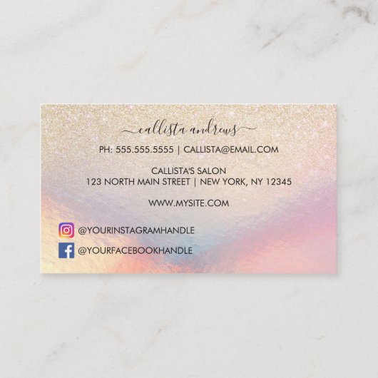 Chic Gold Glitter Iridescent Holographic Gradient Visitekaartje (Achterkant)
