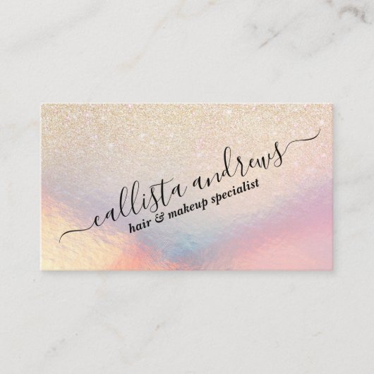 Chic Gold Glitter Iridescent Holographic Gradient Visitekaartje (Voorkant)