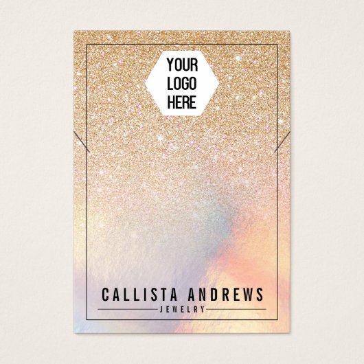 Chic Gold Glitter Iridescent Logo Display Visitekaartje (Voorkant)