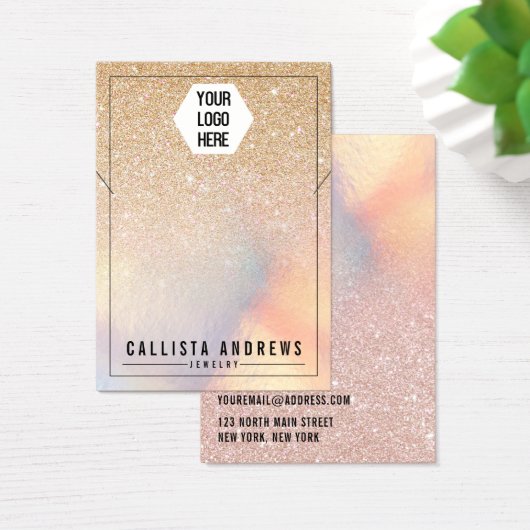 Chic Gold Glitter Iridescent Logo Display Visitekaartje (Bureau)