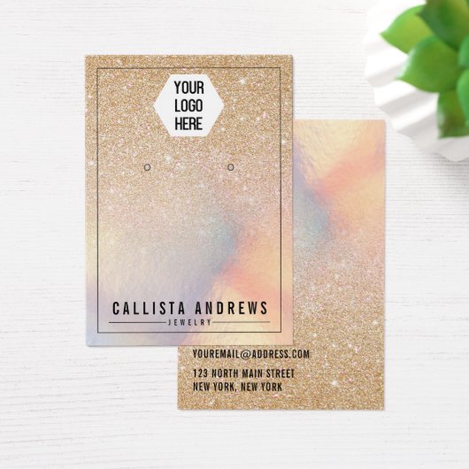Chic Gold Glitter Iridescent Logo Veroorbaar beeld Visitekaartje (Bureau)