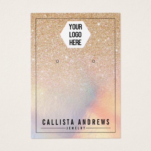 Chic Gold Glitter Iridescent Logo Veroorbaar beeld Visitekaartje (Voorkant)