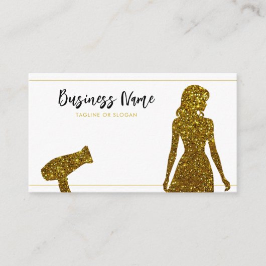 Chic Gold Glitter Lady Kapper Afsprakenkaartje (Voorkant)