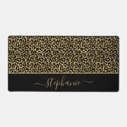 Chic Gold Glitter Leopard Animal Print Monogram Bureaumat (Voorkant)