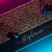 Chic Gold Glitter Leopard Animal Print Monogram Bureaumat