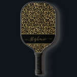 Chic Gold Glitter Leopard Animal Print Monogram Pickleball Paddle<br><div class="desc">Deze kleine handtas is voorzien van een glitter luipaard op een gouden achtergrond met een zwarte rand en is gepersonaliseerd met jouw naam. Ideaal voor je volgende game.</div>