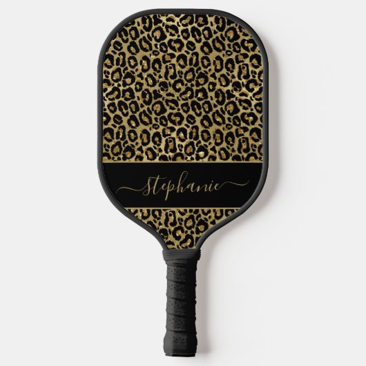 Chic Gold Glitter Leopard Animal Print Monogram Pickleball Paddle (Achterkant)