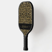 Chic Gold Glitter Leopard Animal Print Monogram Pickleball Paddle (Links)