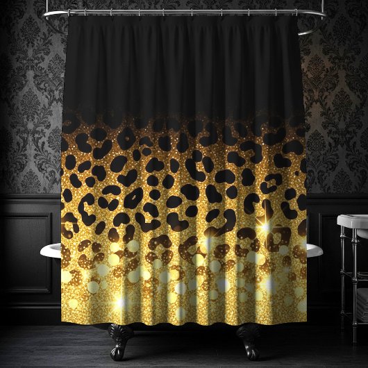 Chic Gold Glitter Leopard Print Pattern Douchegordijn