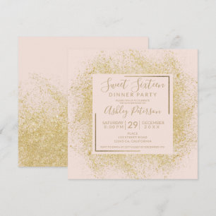 Chic gold glitter lijst chic blush roze zoet 16 kaart