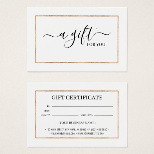 Chic Gold Glitter Lijst Gift Certificate Kaart (Voorkant /achterkant)