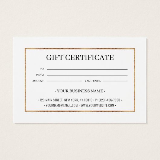 Chic Gold Glitter Lijst Gift Certificate Kaart (Achterkant)