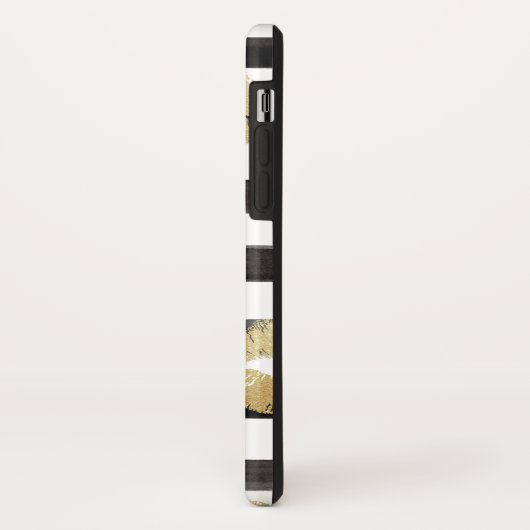 Chic Gold Glitter Lips & Stripes Monogram Case-Mate iPhone Case (Achterkant/links)