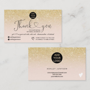 Chic gold glitter logo blush roze order bedankt visitekaartje