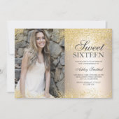 Chic Gold glitter metallic foto Sweet 16 Kaart (Voorkant)