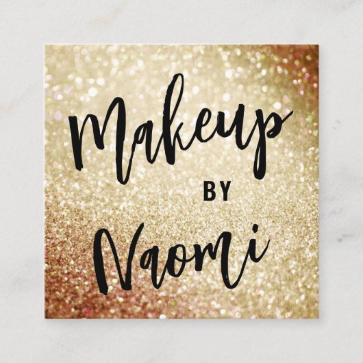 Chic Gold Glitter + modern Calligrafiescript Vierkante Visitekaartje (Voorkant)