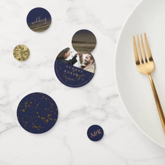 Chic Gold Glitter Navy Blue Photo Wedding Confetti (Groep)