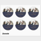 Chic Gold Glitter Navy Blue Photo Wedding Ronde Sticker (Vel)