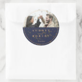 Chic Gold Glitter Navy Blue Photo Wedding Ronde Sticker (Tas)