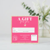 Chic gold glitter neon roze cadeaubon logo (Staand voorkant)