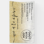 Chic gold glitter ombre logo marmer We zijn open Spandoek (Verticaal)