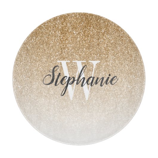 Chic Gold Glitter Ombre Monogram Snijplank (Voorkant)