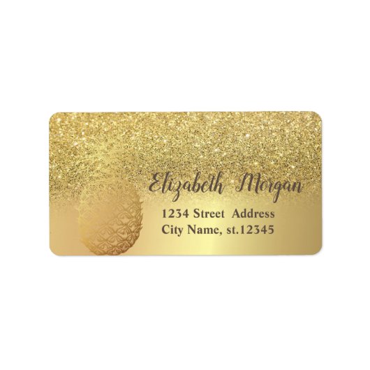 Chic Gold Glitter ombre Pineapple Label (Voorkant)
