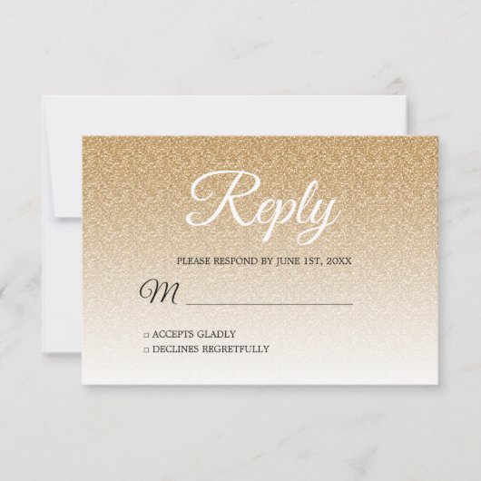 Chic Gold Glitter Ombre RSVP Kaart (Voorkant)