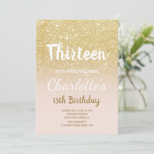 Chic gold glitter ombre script 13 Birthday Kaart (Staand voorkant)