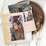 Chic gold glitter ombre script 4 foto's Sweet 16 Kaart<br><div class="desc">Modern chic yellow glitter ombre gradiënt sparkles script pastel blush roze Sweet 16 verjaardagsfeestuitnodiging. Voeg 4 van uw favoriete foto's met een modern geborsteld stijldoopvont en een collage van het fotonet toe.</div>