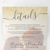 Chic gold glitter ombre white script foto bruiloft drieluik uitnodiging (Binnenzijde eerst)