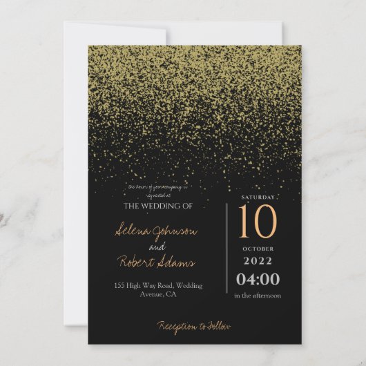 Chic Gold Glitter Overlay Photo Wedding Kaart (Achterkant)