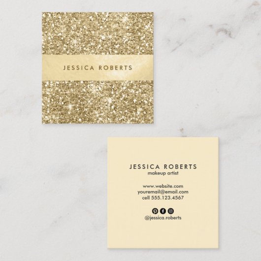 Chic Gold Glitter Pattern-Mode Vierkante Visitekaartje (Voorkant / Achterkant)