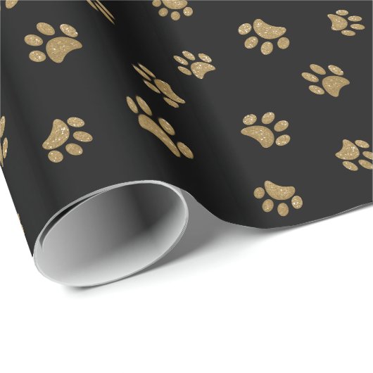 Chic Gold Glitter Paw Print Pattern Wrapping Paper Cadeaupapier (Rol Hoek)