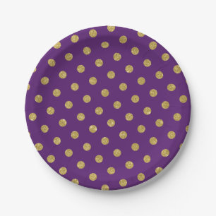 Chic Gold Glitter Polka Dot Paarse Violet Papieren Bordje